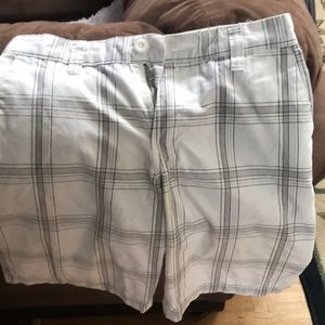 White with gray plaid  shorts